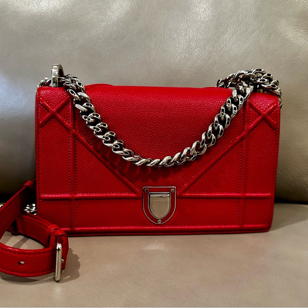 Christian Dior Diorama Grained Calfskin Leather Flap Shoulder Bag